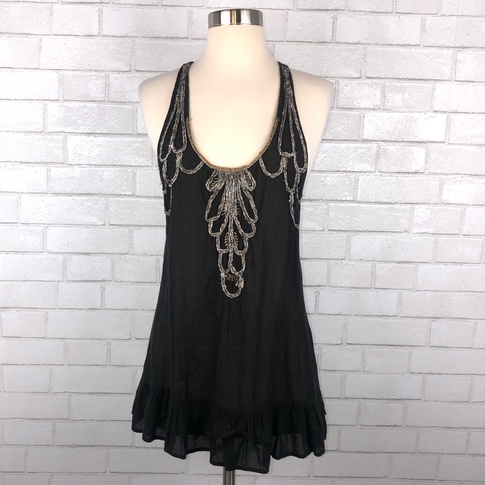 Free People Metallic Beaded Tunic Ruffle Top Y2563 - Picture 1 of 8